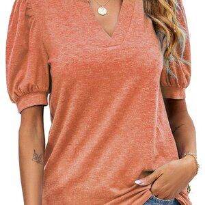Heather Orange Puff Sleeve Tee